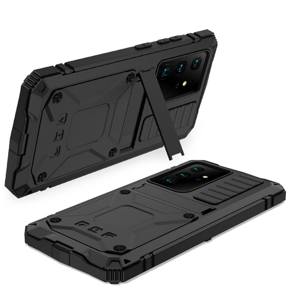 For Samsung Galaxy S21 Ultra 5G R-JUST Shockproof Water-resistant Dust-proof Metal + Silicone Protective Case with Holder(Black)