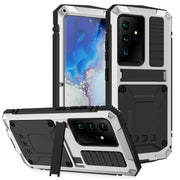 For Samsung Galaxy S21 Ultra 5G R-JUST Shockproof Water-resistant Dust-proof Metal + Silicone Protective Case with Holder(Silver)
