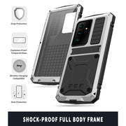 For Samsung Galaxy S21 Ultra 5G R-JUST Shockproof Water-resistant Dust-proof Metal + Silicone Protective Case with Holder(Silver)