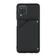 For Samsung Galaxy A12 Skin Feel PU + TPU + PC Back Cover Shockproof Case with Card Slots & Holder & Photo Frame(Black)