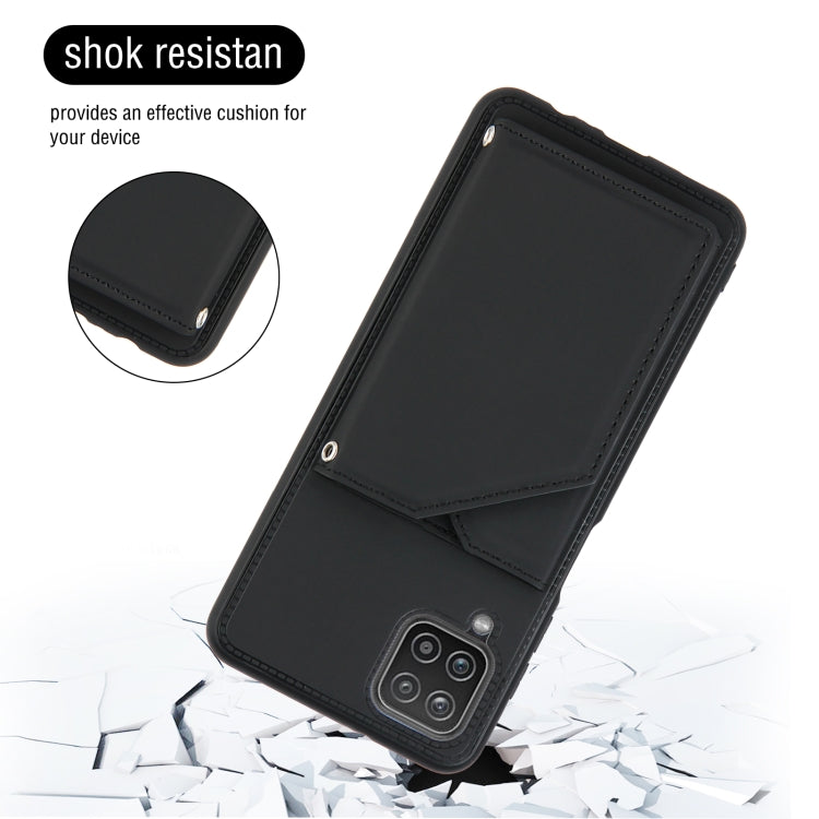 For Samsung Galaxy A12 Skin Feel PU + TPU + PC Back Cover Shockproof Case with Card Slots & Holder & Photo Frame(Black) - Galaxy Phone Cases by PMC TechLife | Online Shopping South Africa | PMC TechLife