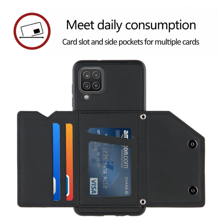 For Samsung Galaxy A12 Skin Feel PU + TPU + PC Back Cover Shockproof Case with Card Slots & Holder & Photo Frame(Black) - Galaxy Phone Cases by PMC TechLife | Online Shopping South Africa | PMC TechLife