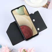 For Samsung Galaxy A12 Skin Feel PU + TPU + PC Back Cover Shockproof Case with Card Slots & Holder & Photo Frame(Black)
