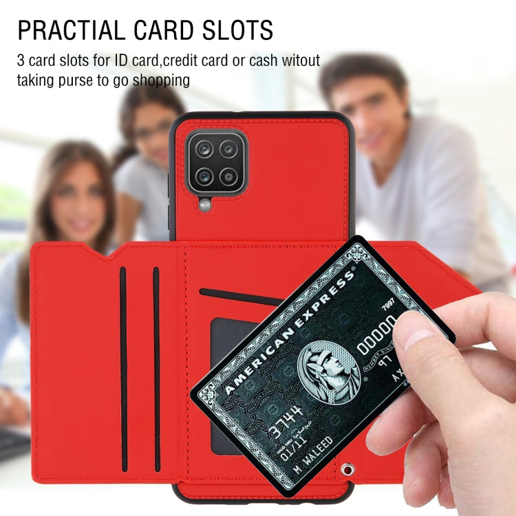 For Samsung Galaxy A12 Skin Feel PU + TPU + PC Back Cover Shockproof Case with Card Slots & Holder & Photo Frame(Black) - Galaxy Phone Cases by PMC TechLife | Online Shopping South Africa | PMC TechLife