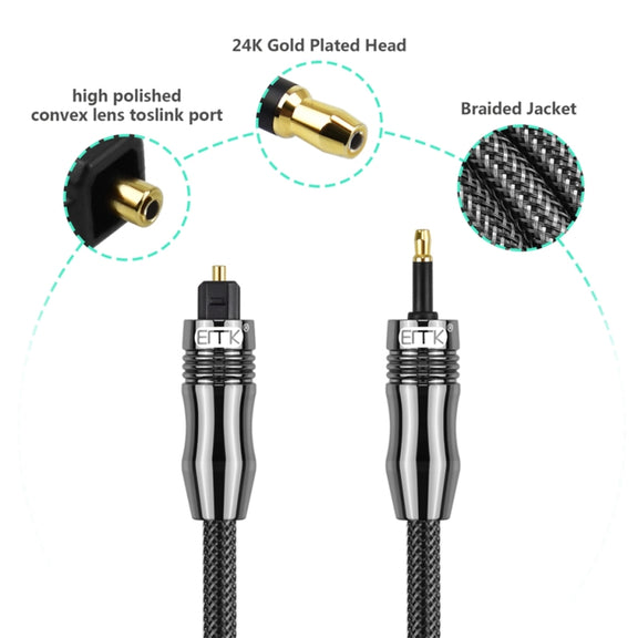 EMK OD6.0mm 3.5mm Digital Sound Toslink to Mini Toslink Digital Optical Audio Cable, Length:2m