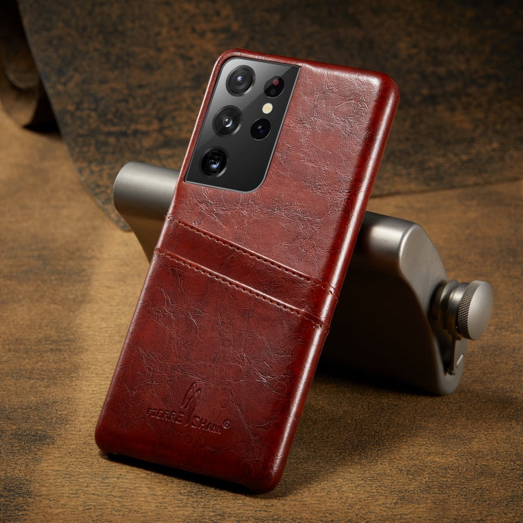 For Samsung Galaxy S21 Ultra 5G Fierre Shann Oil Wax Texture Leather Back Cover Case(Brown) - Galaxy S21 Ultra 5G Cases by FIERRE SHANN | Online Shopping South Africa | PMC TechLife | Buy Now Pay Later Mobicred