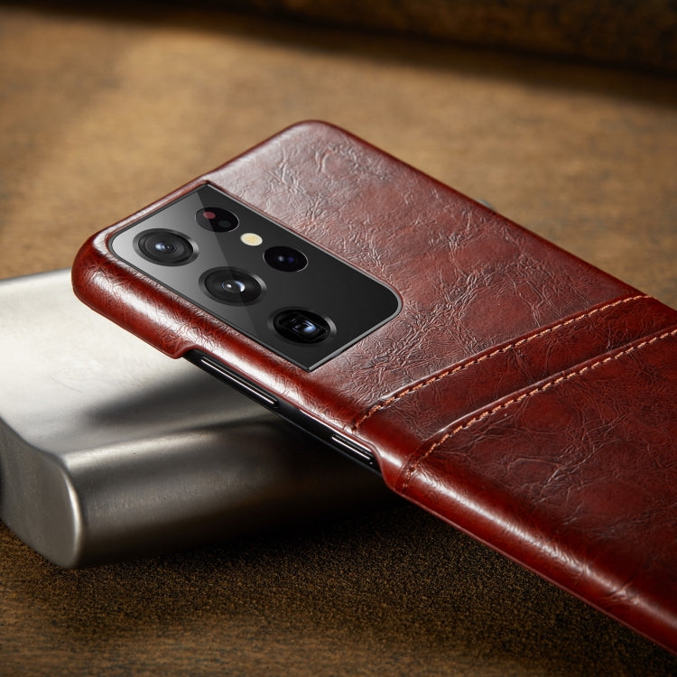 For Samsung Galaxy S21 Ultra 5G Fierre Shann Oil Wax Texture Leather Back Cover Case(Brown) - Galaxy S21 Ultra 5G Cases by FIERRE SHANN | Online Shopping South Africa | PMC TechLife | Buy Now Pay Later Mobicred