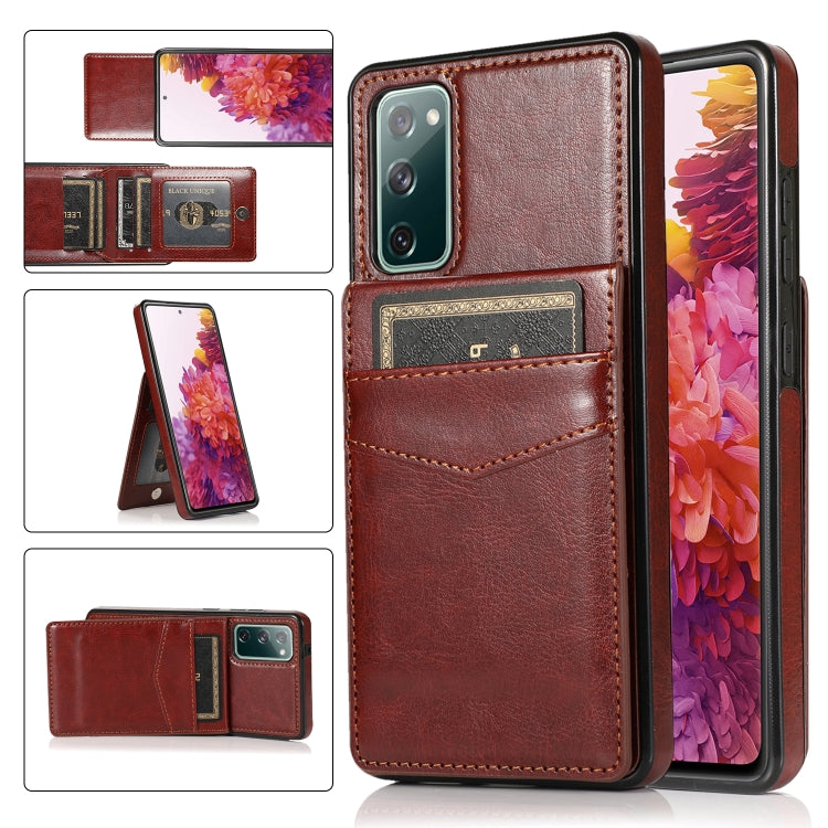 For Samsung Galaxy S20 FE Solid Color PC + TPU Protective Case with Holder & Card Slots(Brown) - Galaxy S20 FE Cases by PMC TechLife | Online Shopping South Africa | PMC TechLife | Buy Now Pay Later Mobicred