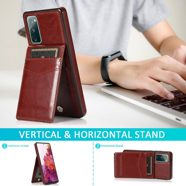 For Samsung Galaxy S20 FE Solid Color PC + TPU Protective Case with Holder & Card Slots(Brown) - Galaxy S20 FE Cases by PMC TechLife | Online Shopping South Africa | PMC TechLife | Buy Now Pay Later Mobicred