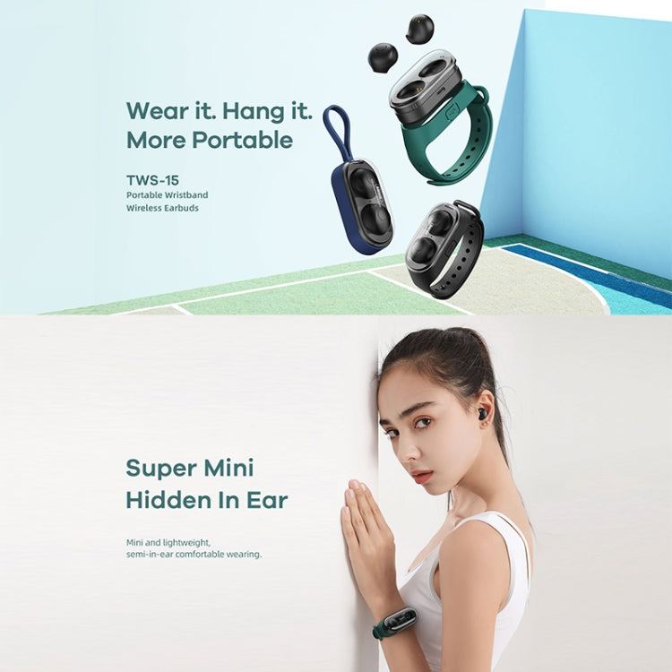 Remax TWS-15 Bluetooth 5.0 Portable Wristband Style True Wireless Stereo Earphone(Green)