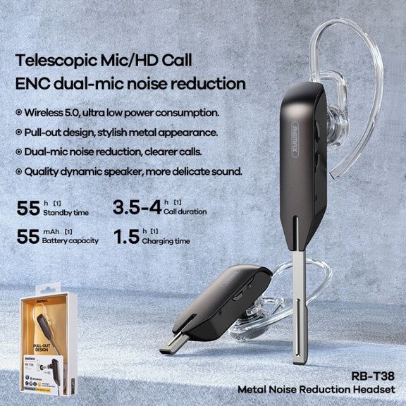 Remax RB-T38 Bluetooth 5.0 Wireless Metal Noise Reduction Bluetooth Earphone(Black)