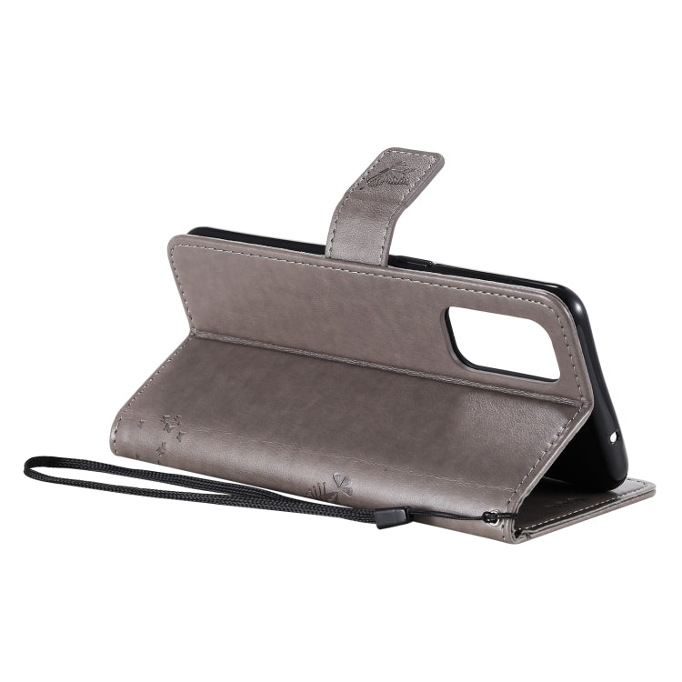 For OPPO Reno5 5G Tree & Cat Pattern Pressed Printing Horizontal Flip PU Leather Case with Holder & Card Slots & Wallet & Lanyard(Gray) - OPPO Cases by PMC TechLife | Online Shopping South Africa | PMC TechLife | Buy Now Pay Later Mobicred