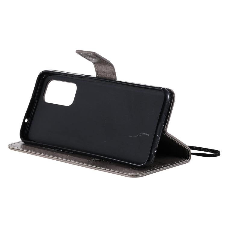 For OPPO Reno5 5G Tree & Cat Pattern Pressed Printing Horizontal Flip PU Leather Case with Holder & Card Slots & Wallet & Lanyard(Gray) - OPPO Cases by PMC TechLife | Online Shopping South Africa | PMC TechLife | Buy Now Pay Later Mobicred