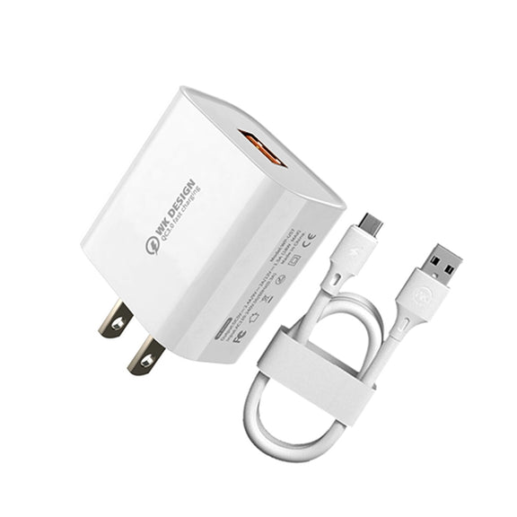 WK WP-U57 Max 18W Maxspeed QC3.0 Fast Charger + USB to 8 Pin Data Cable, Plug Type:US Plug