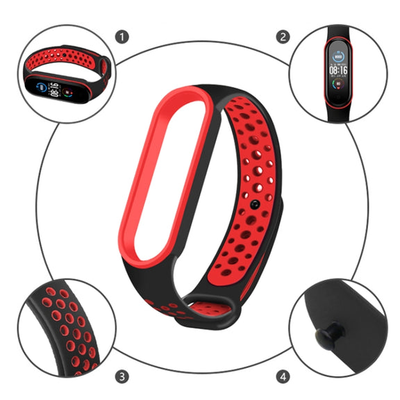 For Xiaomi Mi Band 6 (CA8856) Breathable Silicone Watch Band with Holes(Black+Red)