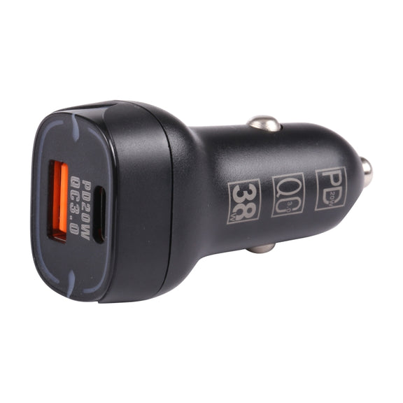 QC USB + USB-C / Type-C Dual Ports Fast Charging Car Charger with Luminous Aperture(Black)