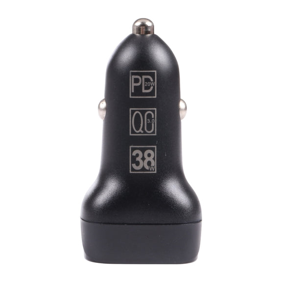 QC USB + USB-C / Type-C Dual Ports Fast Charging Car Charger with Luminous Aperture(Black)