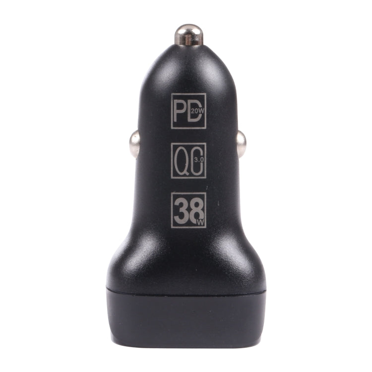 QC USB + USB-C / Type-C Dual Ports Fast Charging Car Charger with Luminous Aperture(Black)