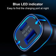 QC USB + USB-C / Type-C Dual Ports Fast Charging Car Charger with Luminous Aperture(Black)