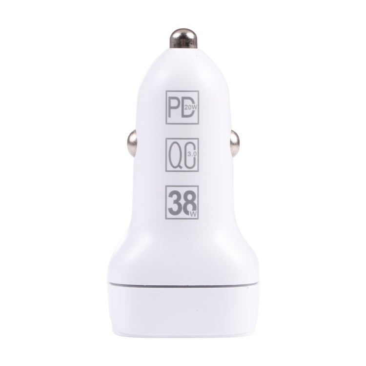 QC USB + USB-C / Type-C Dual Ports Fast Charging Car Charger with Luminous Aperture(White)