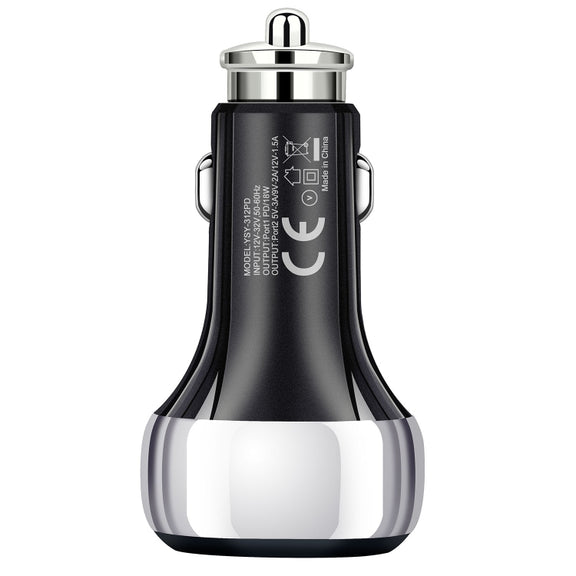 YSY-312PD QC3.0 USB + PD 18W USB-C / Type-C Dual Ports Fast Charging Car Charger(Black)