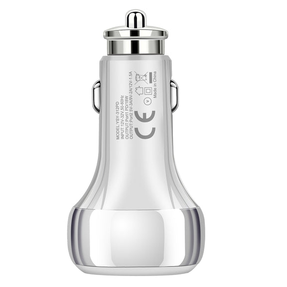 YSY-312PD QC3.0 USB + PD 18W USB-C / Type-C Dual Ports Fast Charging Car Charger(White)
