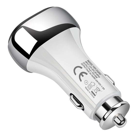 YSY-312PD QC3.0 USB + PD 18W USB-C / Type-C Dual Ports Fast Charging Car Charger(White)