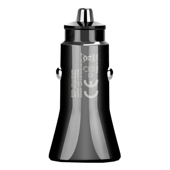YSY-313PD20W QC3.0 USB + PD 20W USB-C / Type-C Triangle Dual Ports Fast Charging Car Charger(Black)