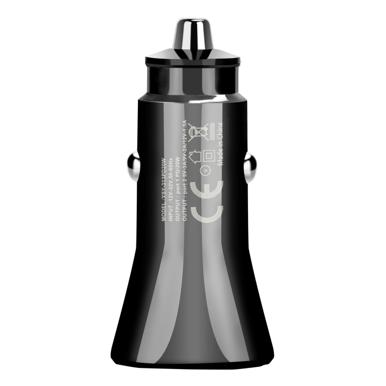YSY-313PD20W QC3.0 USB + PD 20W USB-C / Type-C Triangle Dual Ports Fast Charging Car Charger(Black)