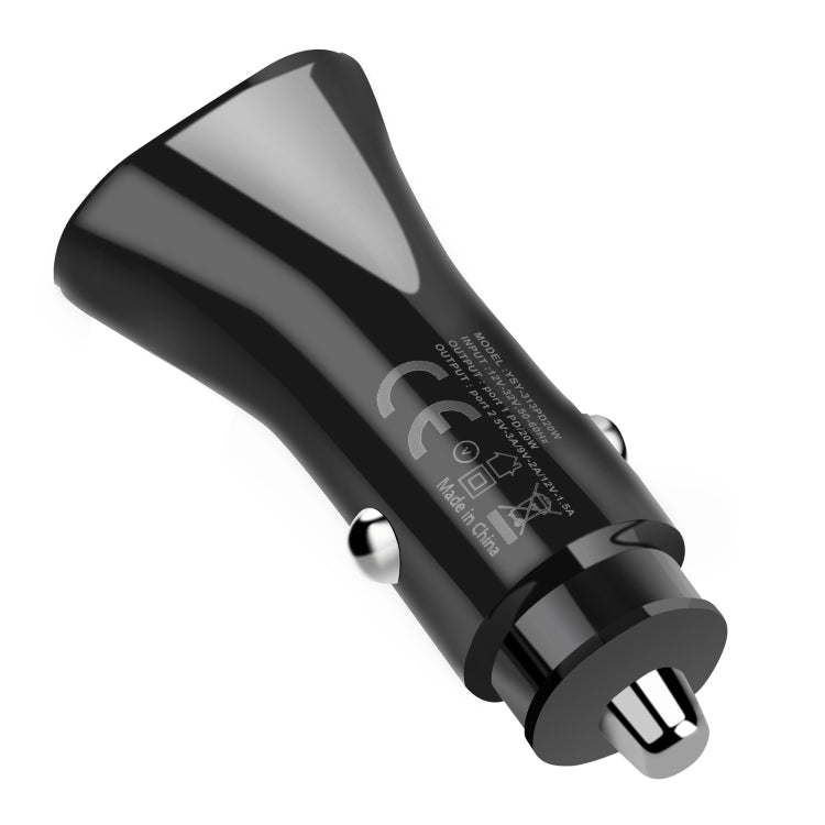YSY-313PD20W QC3.0 USB + PD 20W USB-C / Type-C Triangle Dual Ports Fast Charging Car Charger(Black)