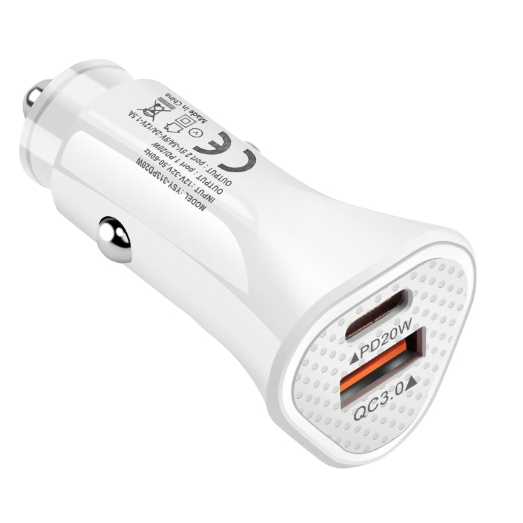 YSY-313PD20W QC3.0 USB + PD 20W USB-C / Type-C Triangle Dual Ports Fast Charging Car Charger(White) - Car Charger by PMC TechLife | Online Shopping South Africa | PMC TechLife