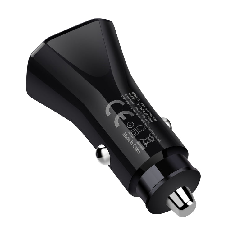 YSY-316PD20W QC3.0 USB + PD 20W USB-C / Type-C Polygon Dual Ports Fast Charging Car Charger(Black)