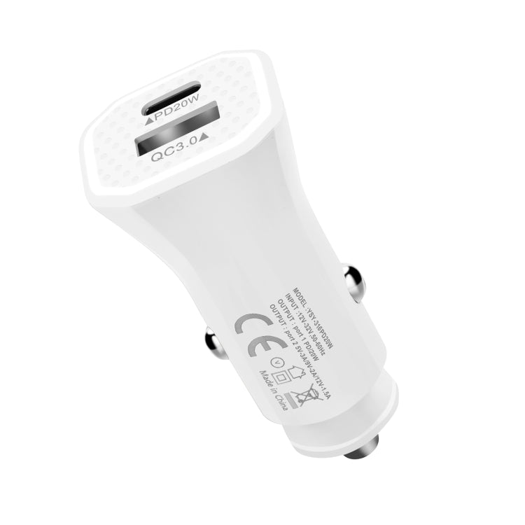 YSY-316PD20W QC3.0 USB + PD 20W USB-C / Type-C Polygon Dual Ports Fast Charging Car Charger(White) - Car Charger by PMC TechLife | Online Shopping South Africa | PMC TechLife