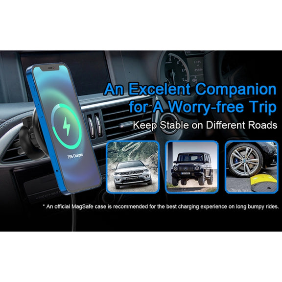 Mriowiz M-2002W 15W 360-degree Rotating MagSafe Magnetic Car Wireless Charger for iPhone 12 Series, with USB + USB-C / Type-C Data Cable, Cable Length: 1m