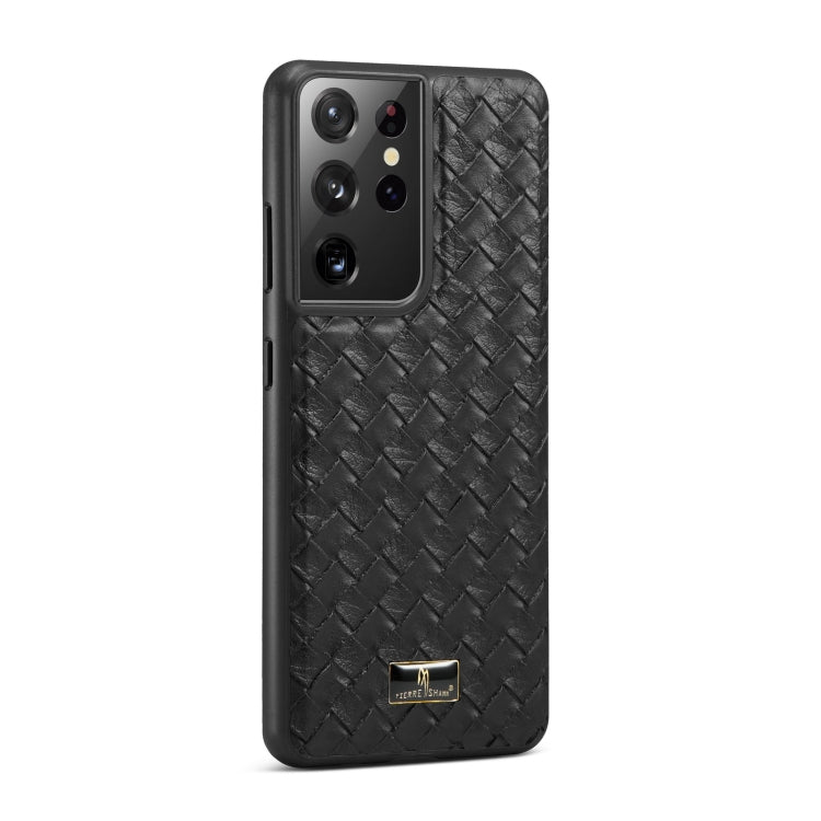 For Samsung Galaxy S21 Ultra 5G Fierre Shann Leather Texture Phone Back Cover Case(Woven Black) - Galaxy S21 Ultra 5G Cases by FIERRE SHANN | Online Shopping South Africa | PMC TechLife | Buy Now Pay Later Mobicred