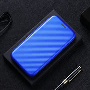 For Blackview BV6300 Pro Carbon Fiber Texture Horizontal Flip TPU + PC + PU Leather Case with Card Slot(Blue)