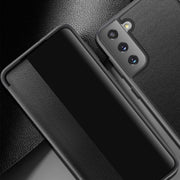 For Samsung Galaxy S21 Ultra 5G Magnetic Side Window View Shockproof Horizontal Flip Leather Case(Black)