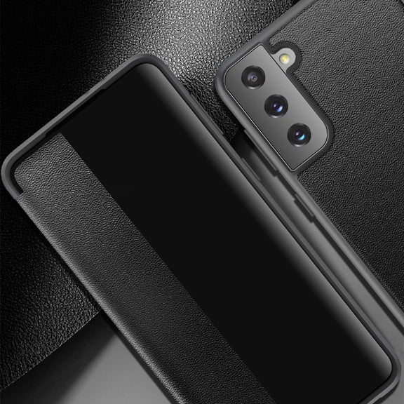 For Samsung Galaxy S21 Ultra 5G Magnetic Side Window View Shockproof Horizontal Flip Leather Case(Black)