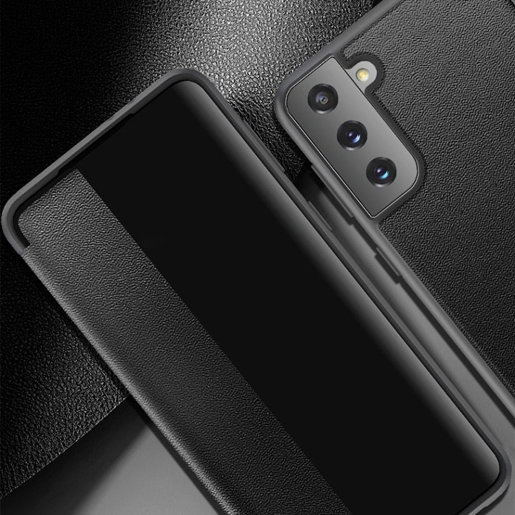 For Samsung Galaxy S21 Ultra 5G Magnetic Side Window View Shockproof Horizontal Flip Leather Case(Black)