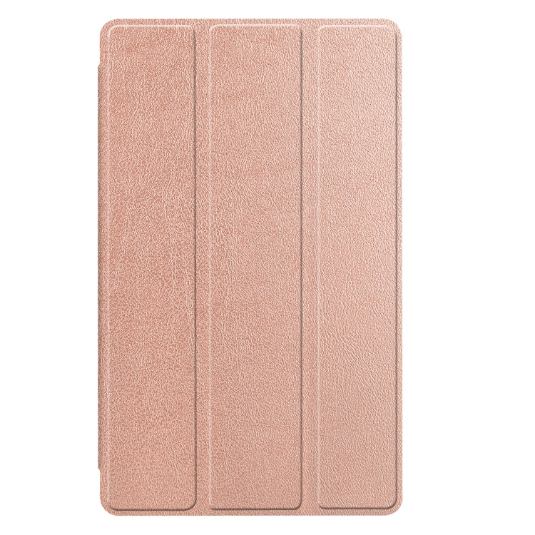 For Samsung Galaxy Tab A7 Lite T225 Custer Pattern Pure Color Horizontal Flip Leather Case with Three-folding Holder(Rose Gold)