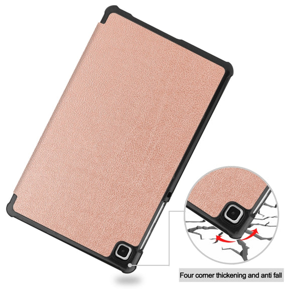 For Samsung Galaxy Tab A7 Lite T225 Custer Pattern Pure Color Horizontal Flip Leather Case with Three-folding Holder(Rose Gold)