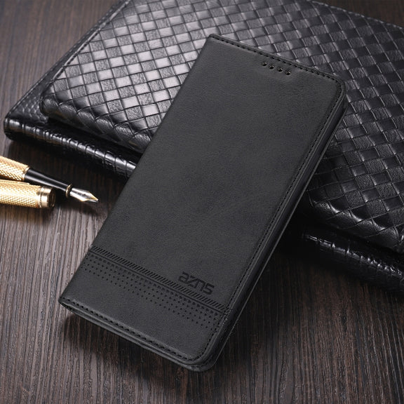 For OPPO A74 (5G) AZNS Magnetic Calf Texture Horizontal Flip Leather Case with Card Slots & Holder & Wallet(Black)