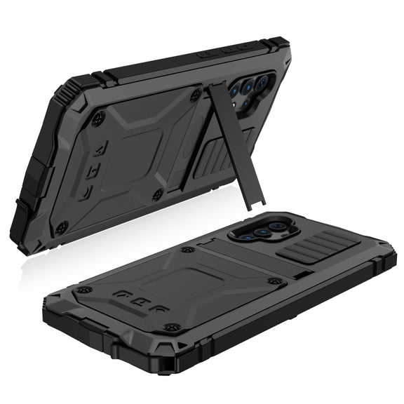 For Samsung Galaxy A32 4G R-JUST Water-resistant Shockproof Dustproof Metal + Silicone Protective Case with Holder(Black)
