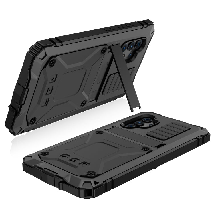 For Samsung Galaxy A32 4G R-JUST Water-resistant Shockproof Dustproof Metal + Silicone Protective Case with Holder(Black)