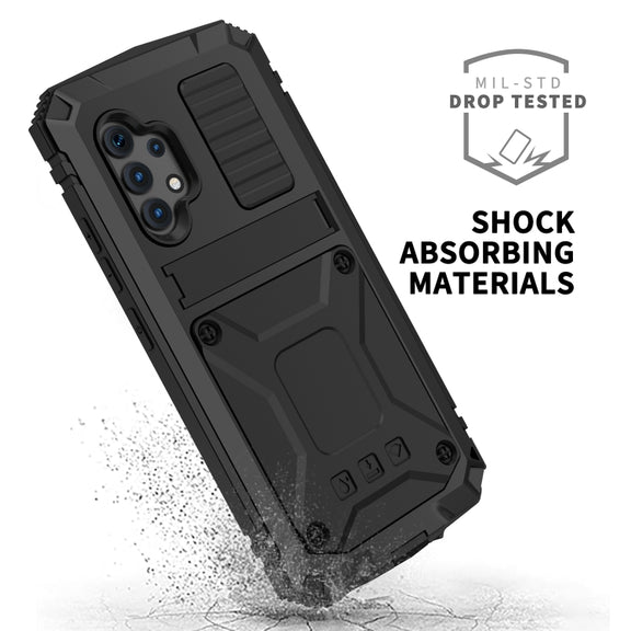 For Samsung Galaxy A32 4G R-JUST Water-resistant Shockproof Dustproof Metal + Silicone Protective Case with Holder(Black)