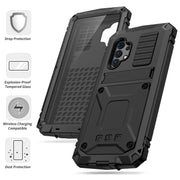For Samsung Galaxy A32 4G R-JUST Water-resistant Shockproof Dustproof Metal + Silicone Protective Case with Holder(Black)