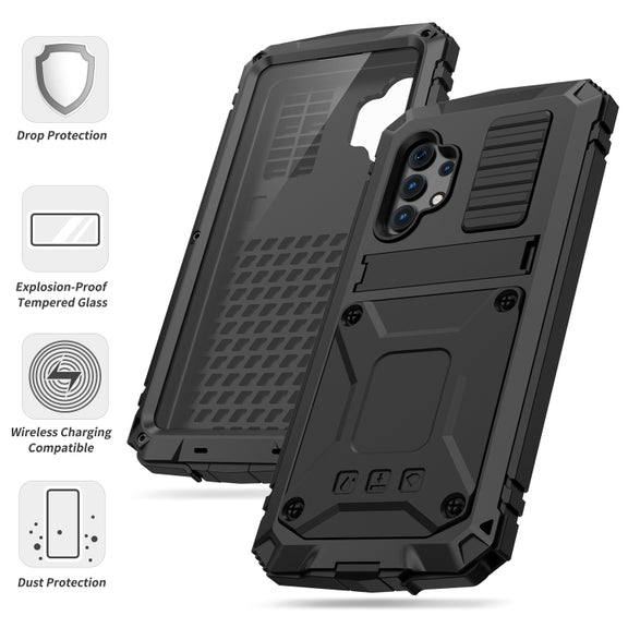 For Samsung Galaxy A32 4G R-JUST Water-resistant Shockproof Dustproof Metal + Silicone Protective Case with Holder(Black)