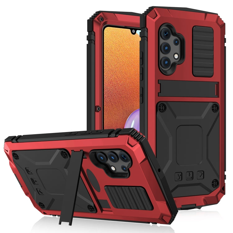 For Samsung Galaxy A32 4G R-JUST Waterproof Shockproof Dustproof Metal + Silicone Protective Case with Holder(Red) - Galaxy Phone Cases by R-JUST | Online Shopping South Africa | PMC TechLife | Buy Now Pay Later Mobicred