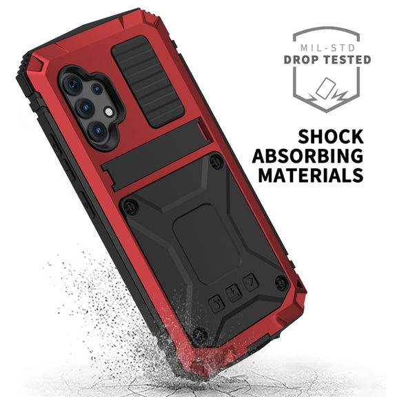 For Samsung Galaxy A32 4G R-JUST Water-resistant Shockproof Dustproof Metal + Silicone Protective Case with Holder(Red)