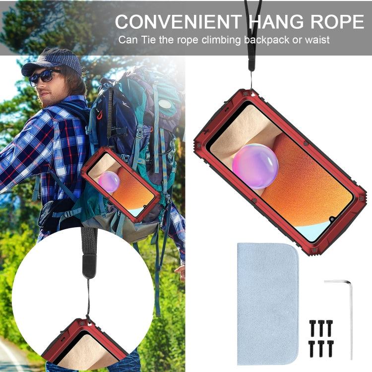 For Samsung Galaxy A32 4G R-JUST Waterproof Shockproof Dustproof Metal + Silicone Protective Case with Holder(Red) - Galaxy Phone Cases by R-JUST | Online Shopping South Africa | PMC TechLife | Buy Now Pay Later Mobicred